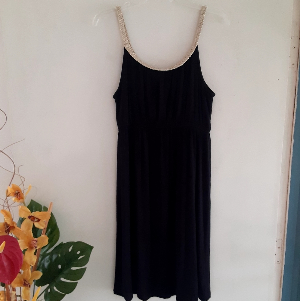 Style & Co Black with Gold Braided Spaghetti Straps TankTop Dress